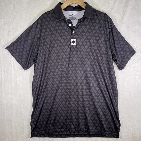 Pins and Aces Other - Pins and Aces Men's Golf Polo Short Sleeve Shirt Black Spade Print Size XL